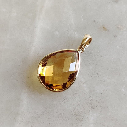 Natural Citrine Pendant, 14K Solid Yellow Gold Citrine Pendant, Bezel Pendant Necklace, November Birthstone, Christmas Gift, Citrine Jewelry