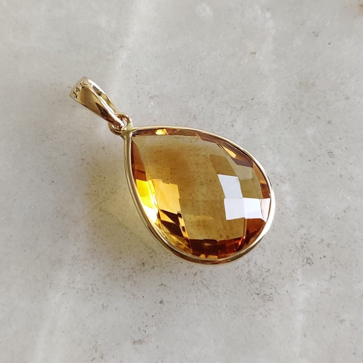 Natural Citrine Pendant, 14K Solid Yellow Gold Citrine Pendant, Bezel Pendant Necklace, November Birthstone, Christmas Gift, Citrine Jewelry