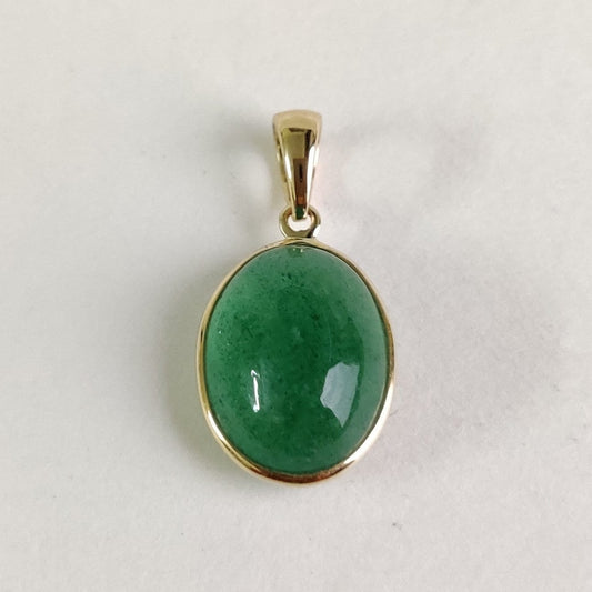 Green Aventurine Pendant, 14K Solid Yellow Gold Pendant, Strawberry Quartz Bezel Pendant, May Birthstone Pendant, Green Aventurine Jewelry