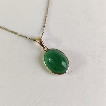 Green Aventurine Pendant, 14K Solid Yellow Gold Pendant, Strawberry Quartz Bezel Pendant, May Birthstone Pendant, Green Aventurine Jewelry