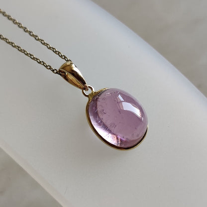 Natural Kunzite Pendant, 14K Solid Gold Kunzite Pendant, Solid Gold Oval Bezel Pendant, October Birthstone, Christmas Gifts, Kunzite Jewelry