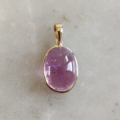 Natural Kunzite Pendant, 14K Solid Yellow Gold Kunzite Pendant, October Birthstone Pendant, Bezel Pendant, Oval Pendant, Anniversary Present