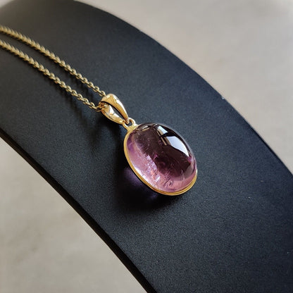 Natural Kunzite Pendant, 14K Solid Yellow Gold Kunzite Pendant, October Birthstone Pendant, Bezel Pendant, Oval Pendant, Anniversary Present