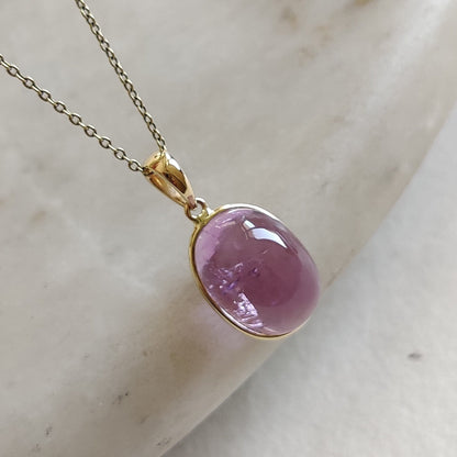 Natural Kunzite Pendant, 14K Solid Yellow Gold Kunzite Pendant, October Birthstone Pendant, Bezel Pendant, Oval Pendant, Anniversary Present