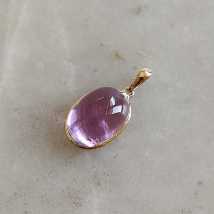 Natural Kunzite Pendant, 14K Solid Yellow Gold Kunzite Pendant, October Birthstone Pendant, Bezel Pendant, Oval Pendant, Anniversary Present