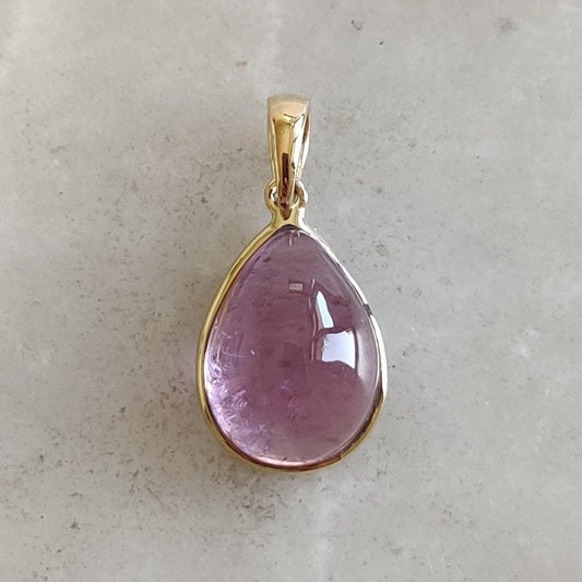 Natural Kunzite Pendant, 14K Solid Gold Kunzite Pendant, Solid Gold Bezel Pendant, October Birthstone, Christmas Gift, Kunzite Pendant