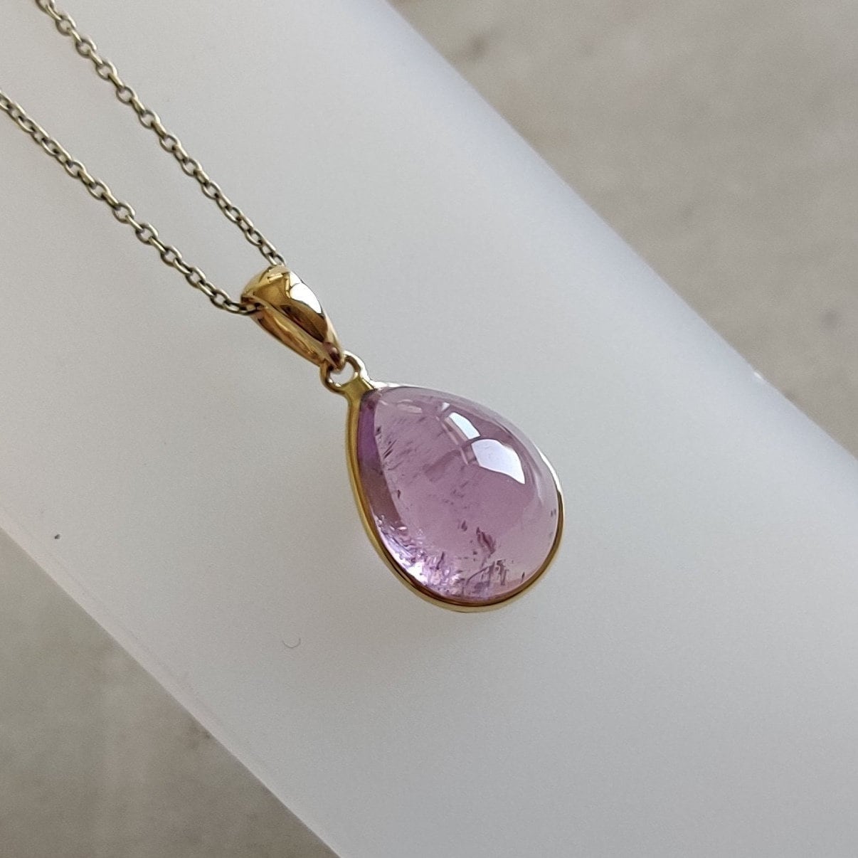 Natural Kunzite Pendant, 14K Solid Gold Kunzite Pendant, Solid Gold Bezel Pendant, October Birthstone, Christmas Gift, Kunzite Pendant