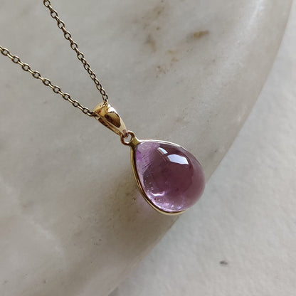 Natural Kunzite Pendant, 14K Solid Gold Kunzite Pendant, Solid Gold Bezel Pendant, October Birthstone, Christmas Gift, Kunzite Pendant