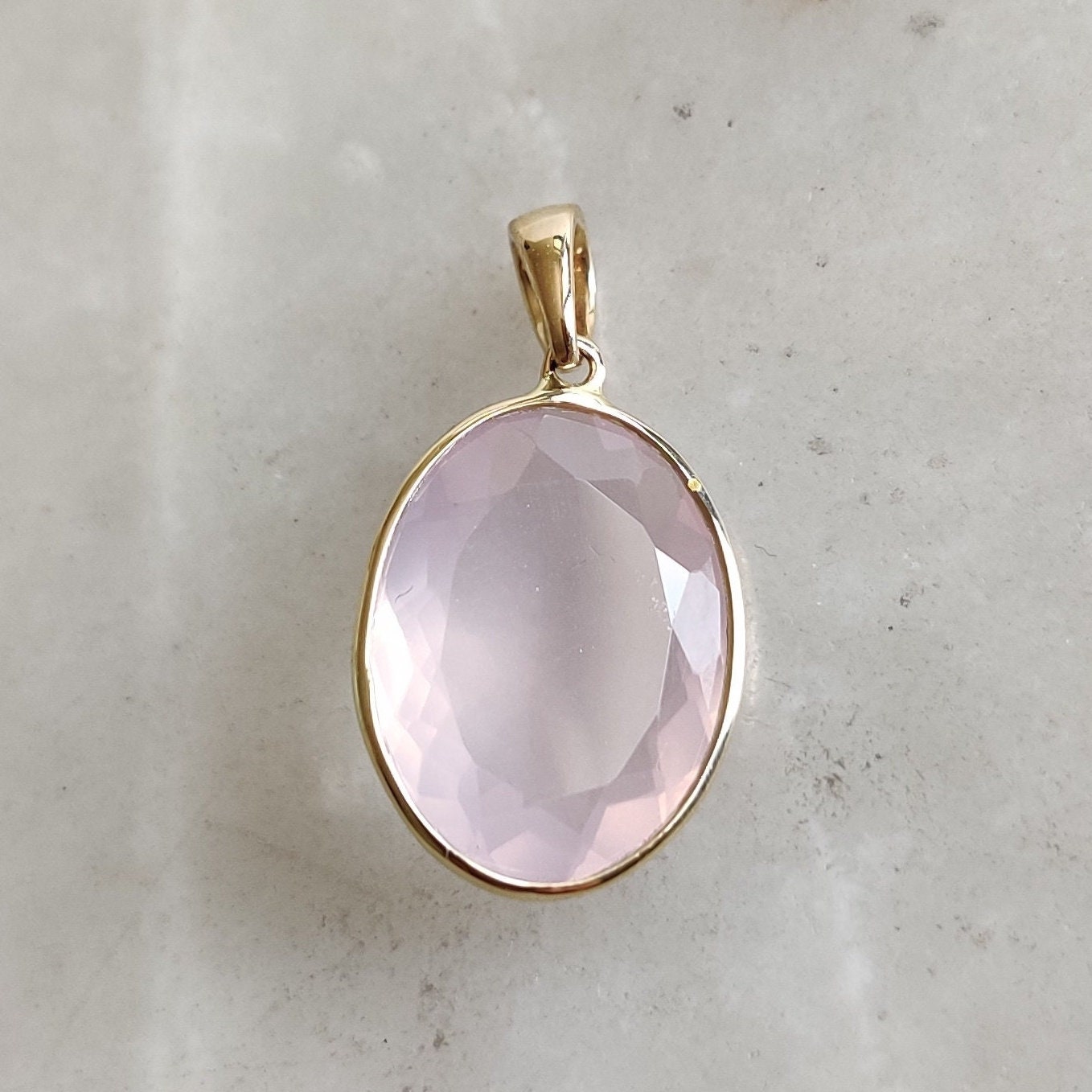 Natural Rose Quartz Pendant, 14K Solid Gold Rose Quartz Pendant, Solid Gold Bezel Pendant, January Birthstone, Christmas Gift