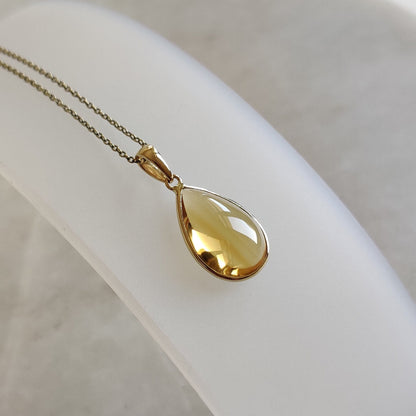 Natural Citrine Pendant, 14K Solid Yellow Gold Citrine Pendant, Pear Bezel Pendant, November Birthstone, Christmas Gift, Citrine Jewelry