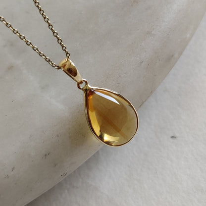 Natural Citrine Pendant, 14K Solid Yellow Gold Citrine Pendant, Pear Bezel Pendant, November Birthstone, Christmas Gift, Citrine Jewelry