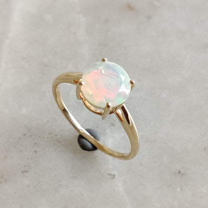 Natural Ethiopion Opal Ring, 14K Solid Yellow Gold Ring, Natural Fire Opal Ring, October Birthstone Ring, Prong Ring, Opal Jewelry