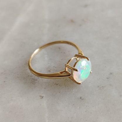 Natural Ethiopion Opal Ring, 14K Solid Yellow Gold Ring, Natural Fire Opal Ring, October Birthstone Ring, Prong Ring, Opal Jewelry