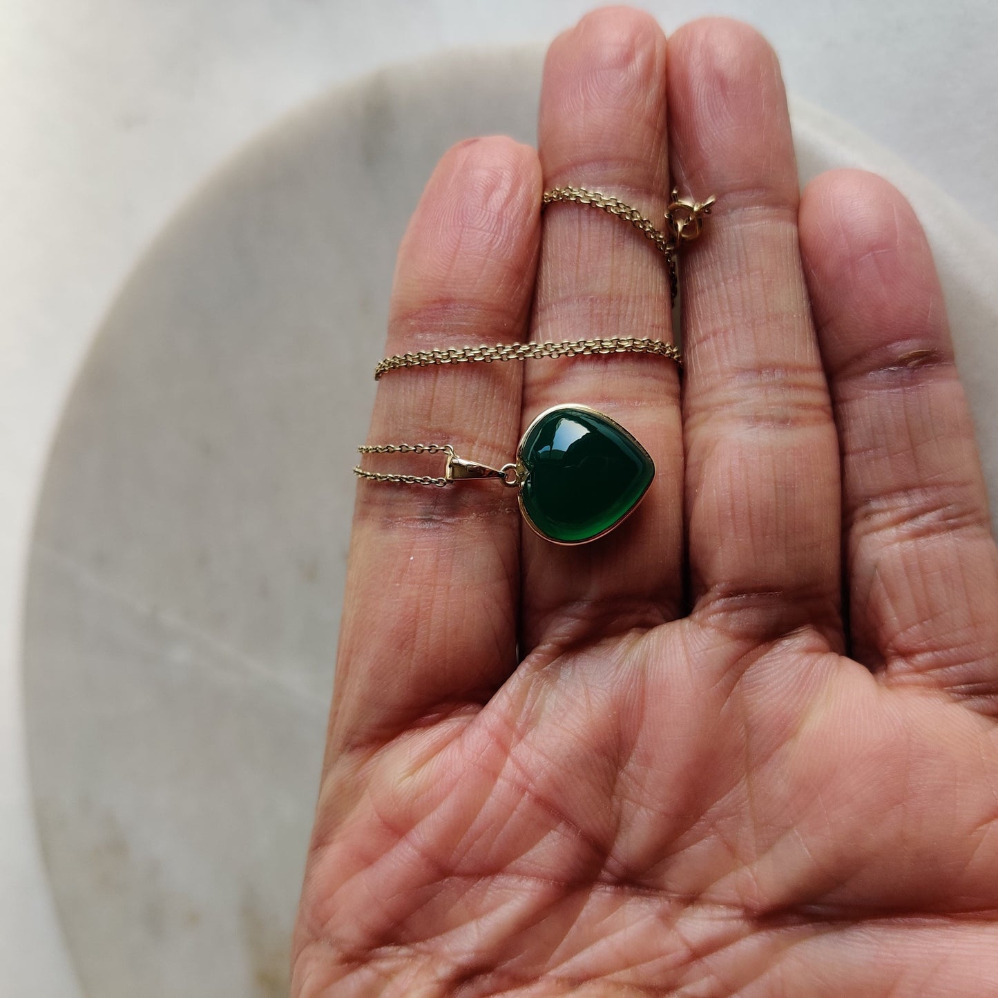 Natural Green Onyx Pendant, 14K Solid Yellow Gold Green Onyx Pendant, Bezel Pendant , May Birthstone Pendant, Heart Pendant, Onyx Jewelry