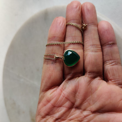 Natural Green Onyx Pendant, 14K Solid Yellow Gold Green Onyx Pendant, Bezel Pendant , May Birthstone Pendant, Heart Pendant, Onyx Jewelry