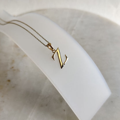 14K Gold Initial Z Pendant, Solid Yellow Gold Initial Z Charm Pendant, Gold Charm Pendant, Alphabet Z Pendant, Birthday Gift, Letter Pendant