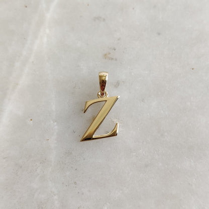 14K Gold Initial Z Pendant, Solid Yellow Gold Initial Z Charm Pendant, Gold Charm Pendant, Alphabet Z Pendant, Birthday Gift, Letter Pendant