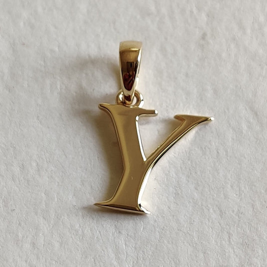 14K Gold Initial Y Pendant, Solid Yellow Gold Initial Y Charm Pendant, Gold Charm Pendant, Alphabet Y Pendant, Birthday Gift, Letter Pendant