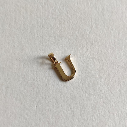 14K Gold Initial U Pendant, Solid Yellow Gold Initial U Charm Pendant, Gold Charm Pendant, Alphabet U Pendant, Birthday Gift, Letter Pendant