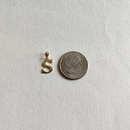 14K Gold Initial S Pendant, Solid Yellow Gold Initial S Charm Pendant, Gold Charm Pendant, Alphabet S Pendant, Birthday Gift, Letter Pendant