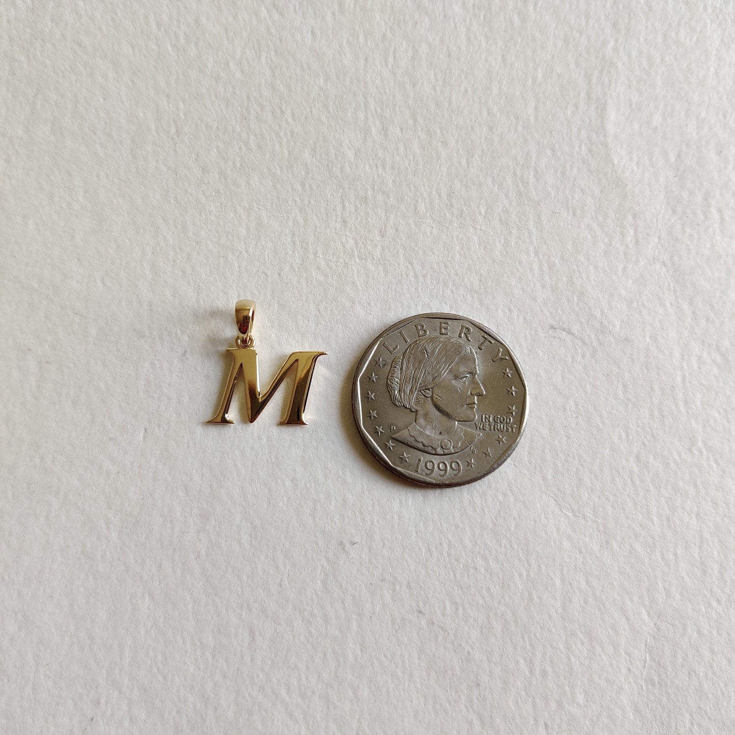 14K Gold Initial M Pendant, Solid Yellow Gold Initial M Charm Pendant, Gold Charm Pendant, Alphabet M Pendant, Birthday Gift, Letter Pendant