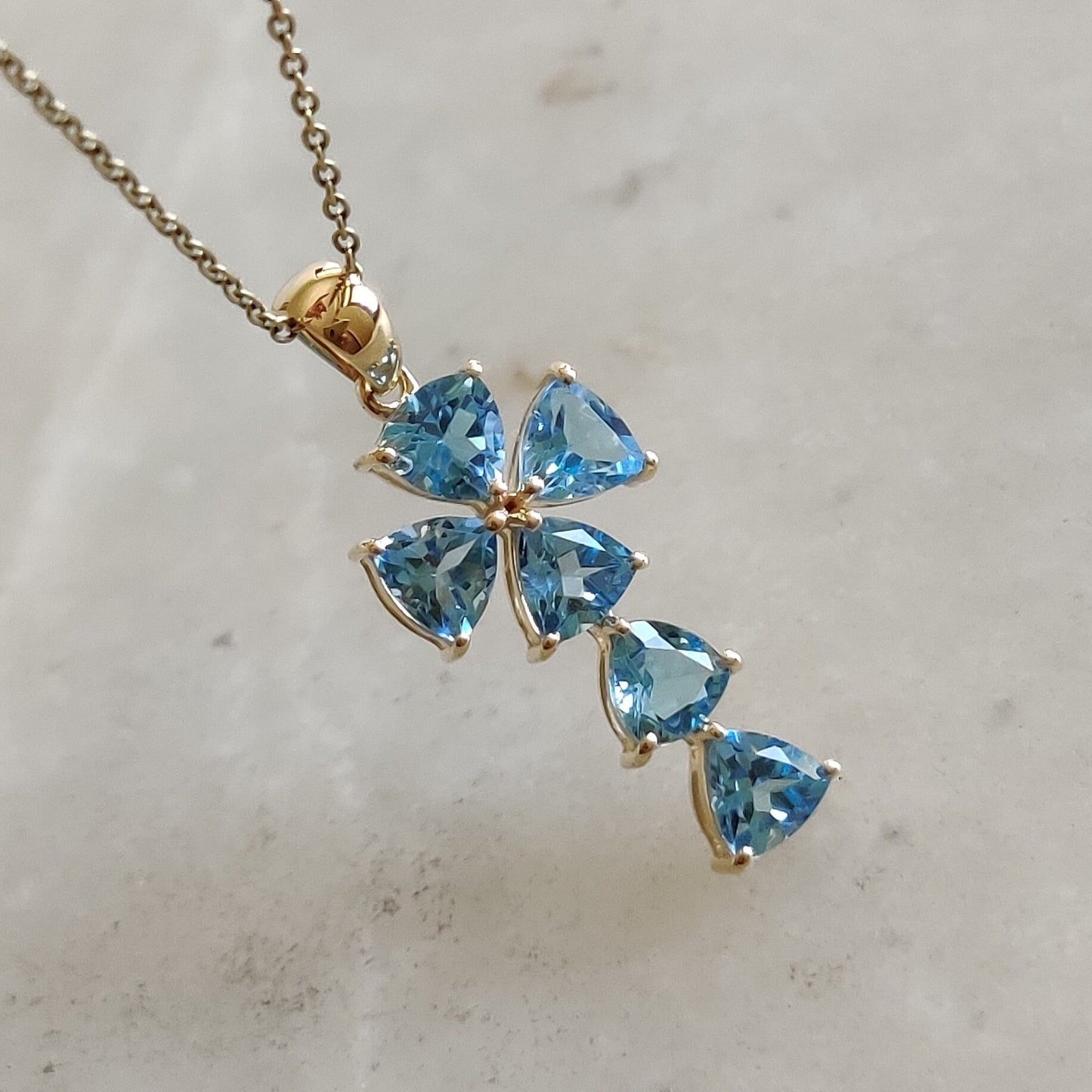 Natural Sky Blue Topaz Pendant, 14K Solid Yellow Gold Blue Topaz Pendant, December Birthstone, Holy Cross Pendant, Sky Blue Topaz Jewelry