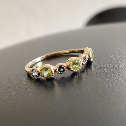 Natural Peridot & London Blue Topaz Ring, 14K Solid Yellow Gold Ring, August December Birthstone Ring, Stackable Gemstone Ring, Dainty Ring