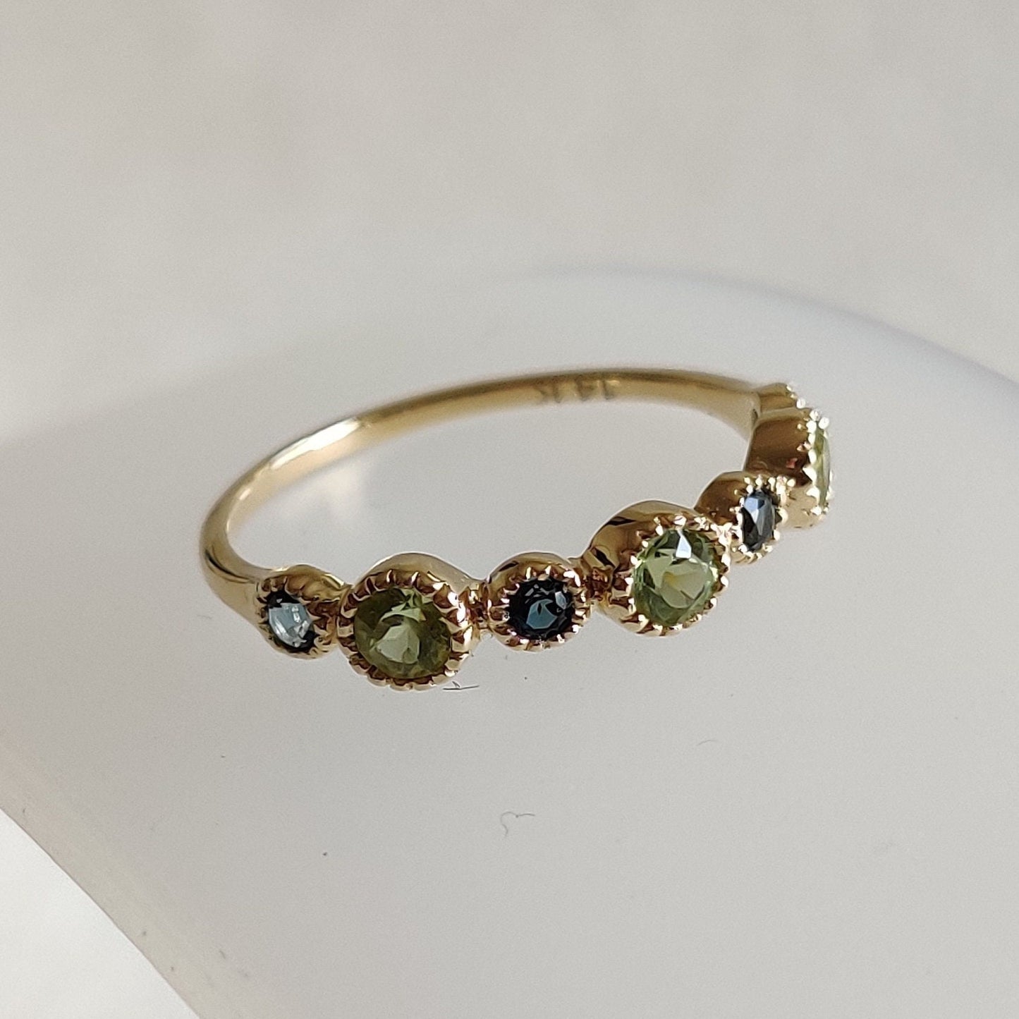 Natural Peridot & London Blue Topaz Ring, 14K Solid Yellow Gold Ring, August December Birthstone Ring, Stackable Gemstone Ring, Dainty Ring