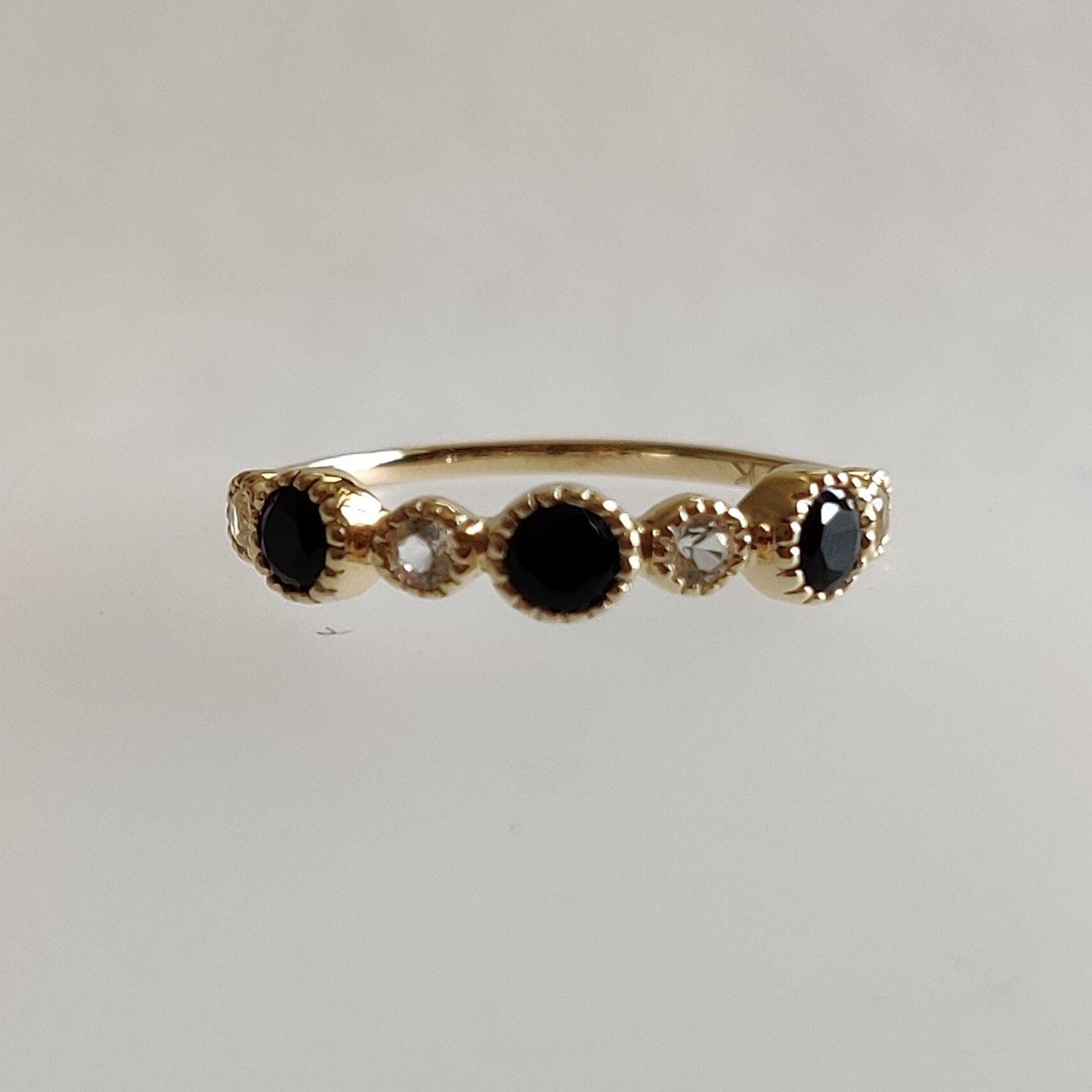 Natural Black Spinel & White Topaz Ring, 14K Solid Yellow Gold Ring, November December Birthstone Ring, Stackable Gemstone Ring, Dainty Ring