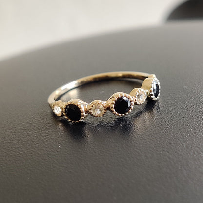 Natural Black Spinel & White Topaz Ring, 14K Solid Yellow Gold Ring, November December Birthstone Ring, Stackable Gemstone Ring, Dainty Ring