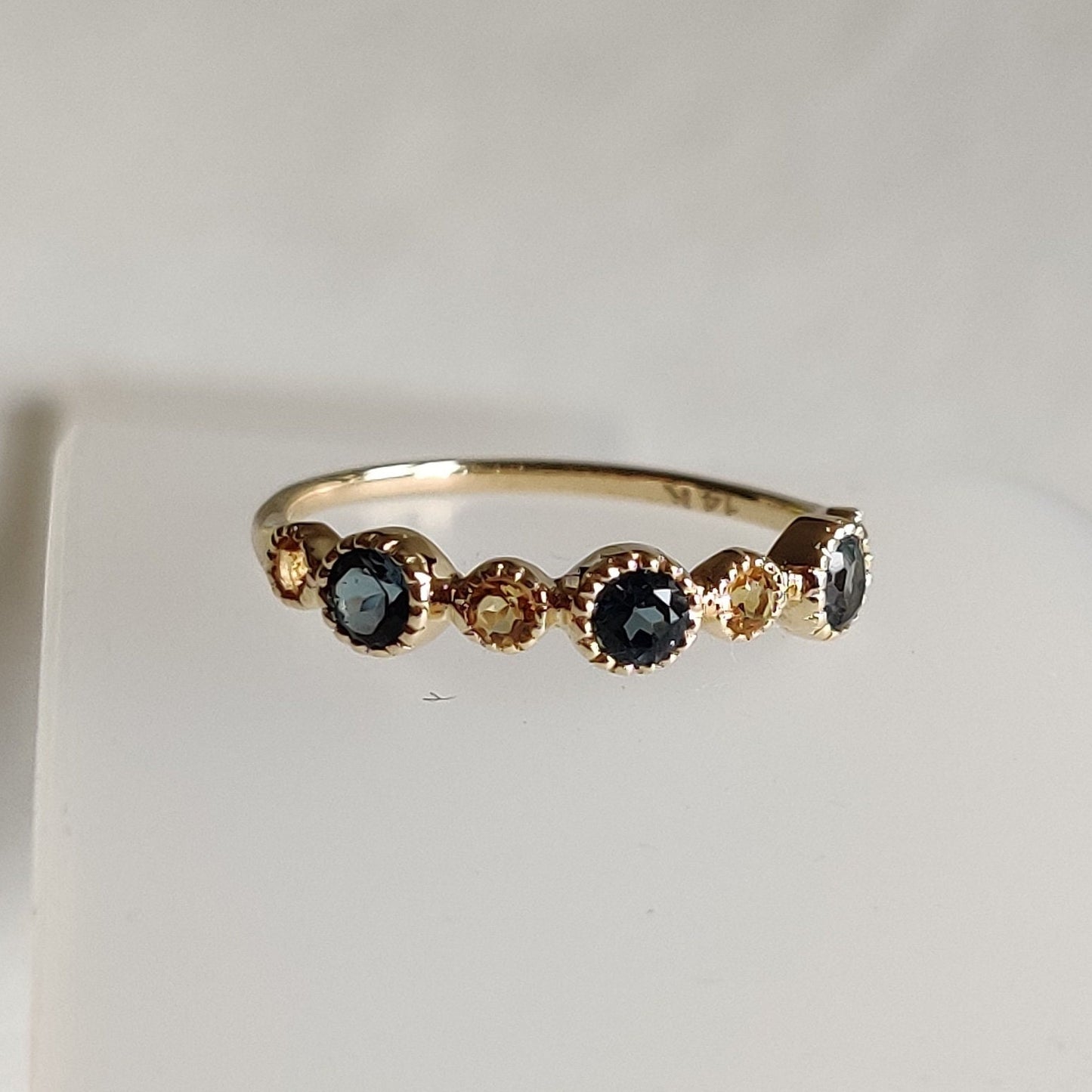 Natural London Blue Topaz & Citrine Ring, 14K Solid Yellow Gold Ring, November December Birthstone Ring, Stackable Ring, Dainty Ring for Her