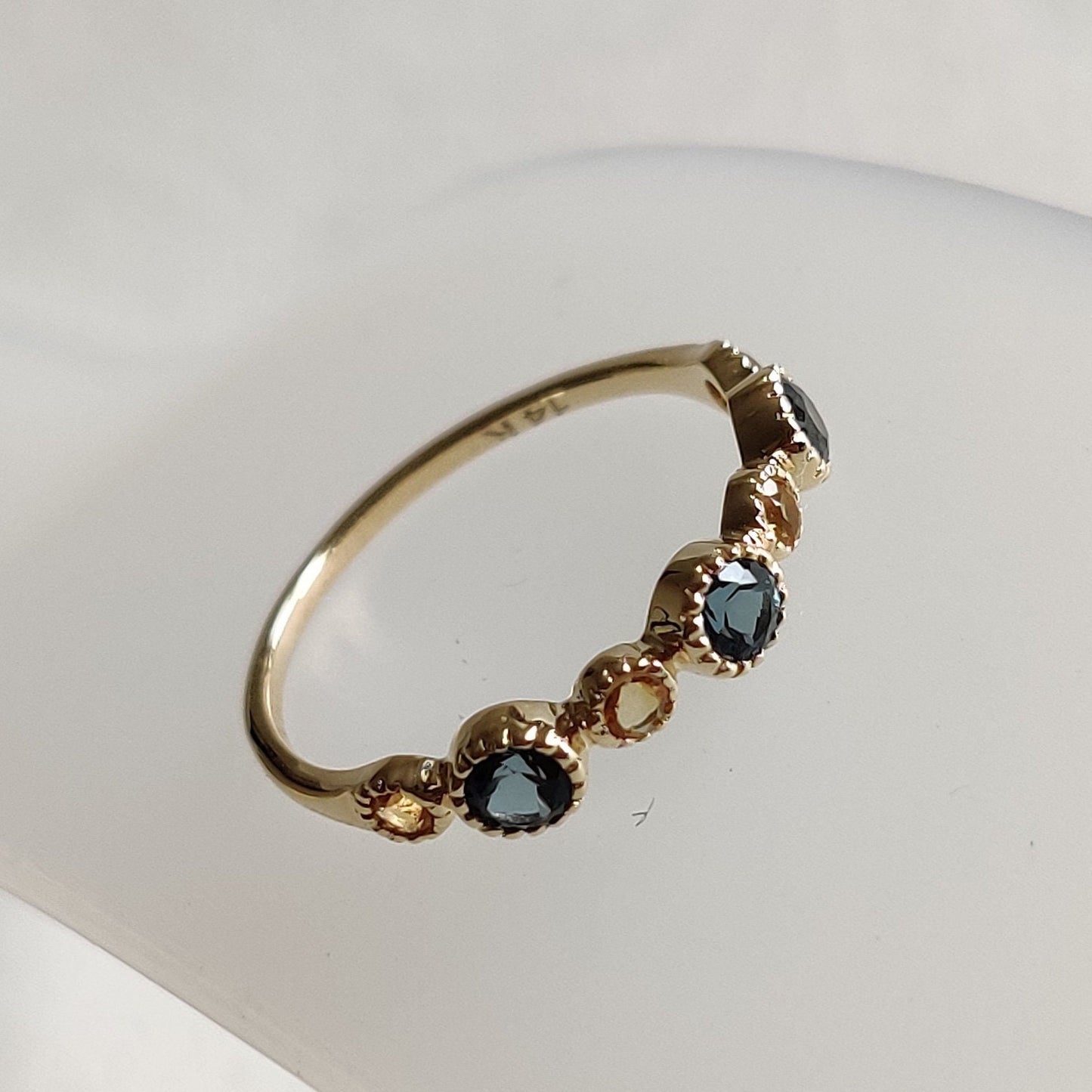 Natural London Blue Topaz & Citrine Ring, 14K Solid Yellow Gold Ring, November December Birthstone Ring, Stackable Ring, Dainty Ring for Her