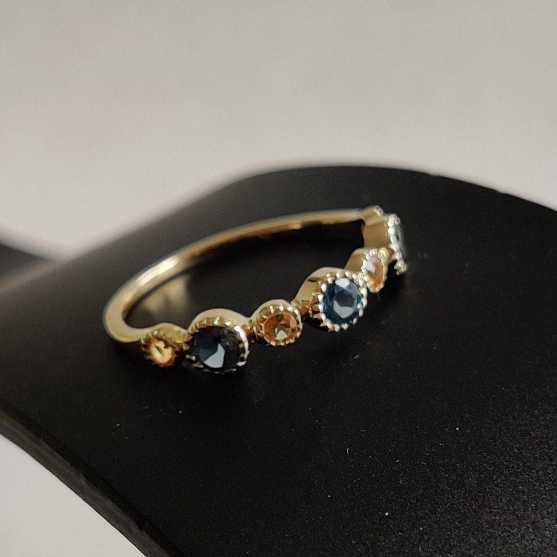 Natural London Blue Topaz & Citrine Ring, 14K Solid Yellow Gold Ring, November December Birthstone Ring, Stackable Ring, Dainty Ring for Her