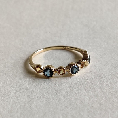 Natural London Blue Topaz & Citrine Ring, 14K Solid Yellow Gold Ring, November December Birthstone Ring, Stackable Ring, Dainty Ring for Her