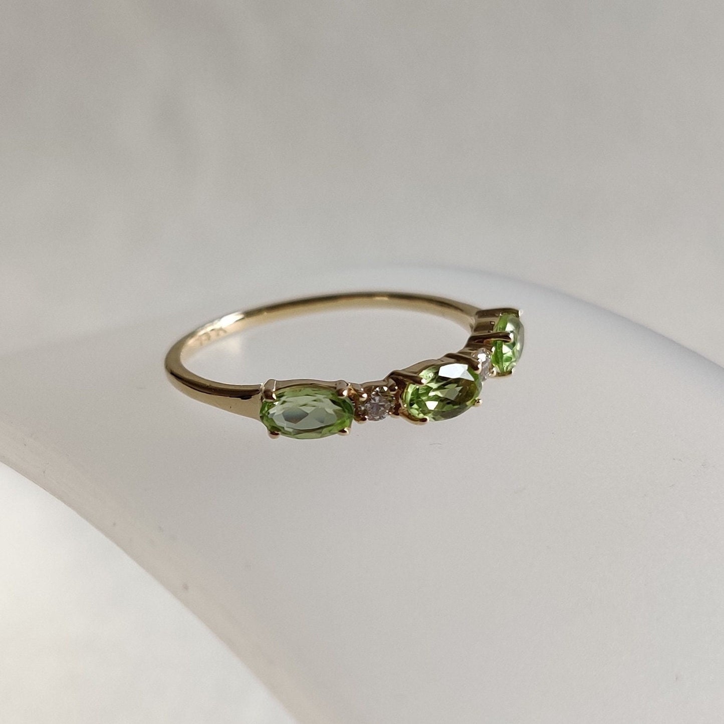 Natural Peridot & Diamond Ring, 14K Solid Yellow Gold Ring, August Birthstone Ring, Peridot Jewelry, Diamond Ring, Christmas Gift