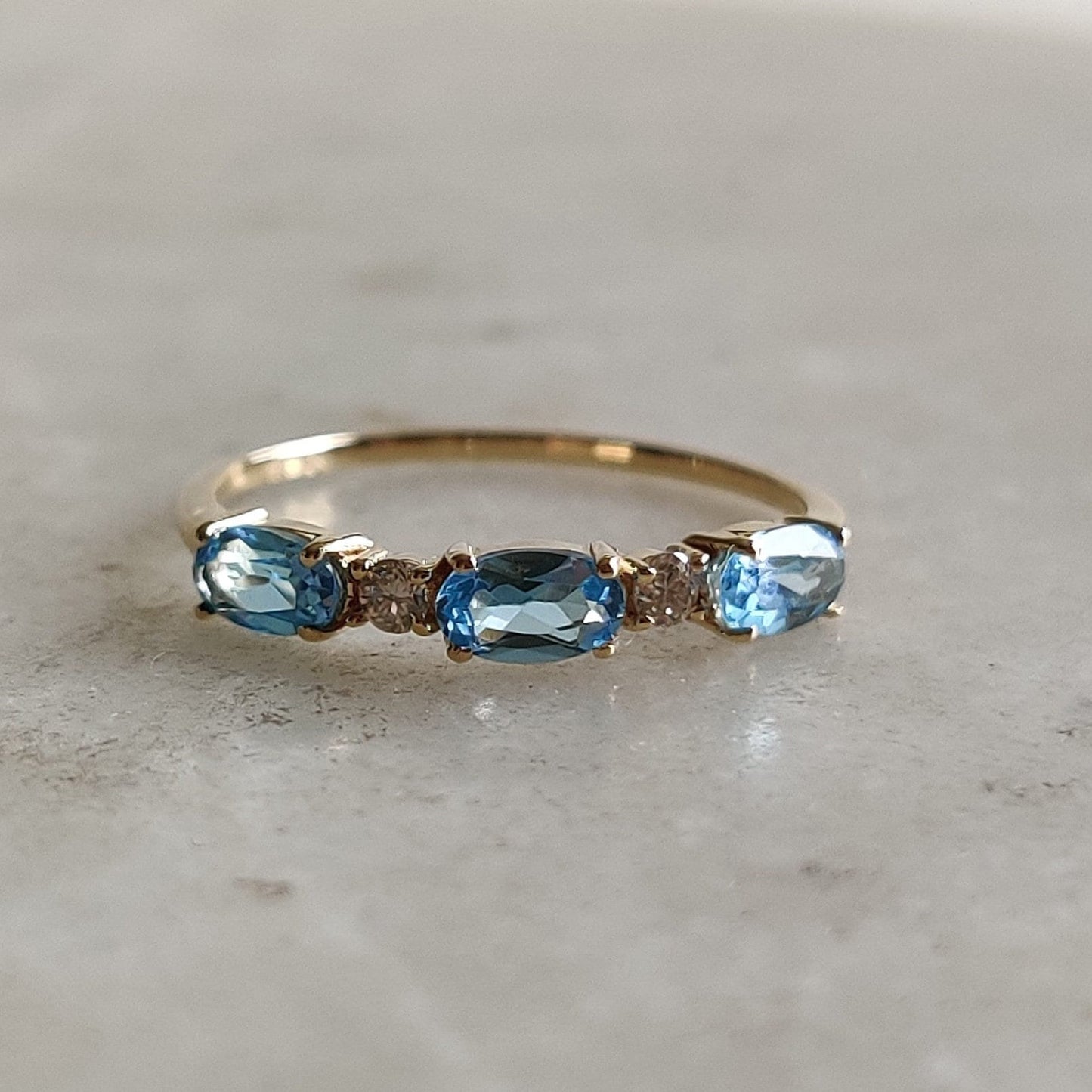 Natural Sky Blue Topaz Diamond Ring, 14K Solid Yellow Gold Ring, December Birthstone, Dainty Topaz Ring, Blue Topaz Jewelry, Christmas Gift