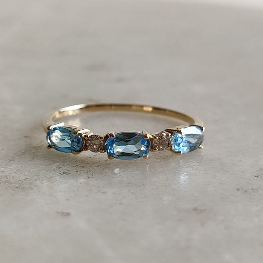 Natural Sky Blue Topaz Diamond Ring, 14K Solid Yellow Gold Ring, December Birthstone, Dainty Topaz Ring, Blue Topaz Jewelry, Christmas Gift