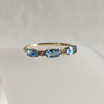 Natural Sky Blue Topaz Diamond Ring, 14K Solid Yellow Gold Ring, December Birthstone, Dainty Topaz Ring, Blue Topaz Jewelry, Christmas Gift