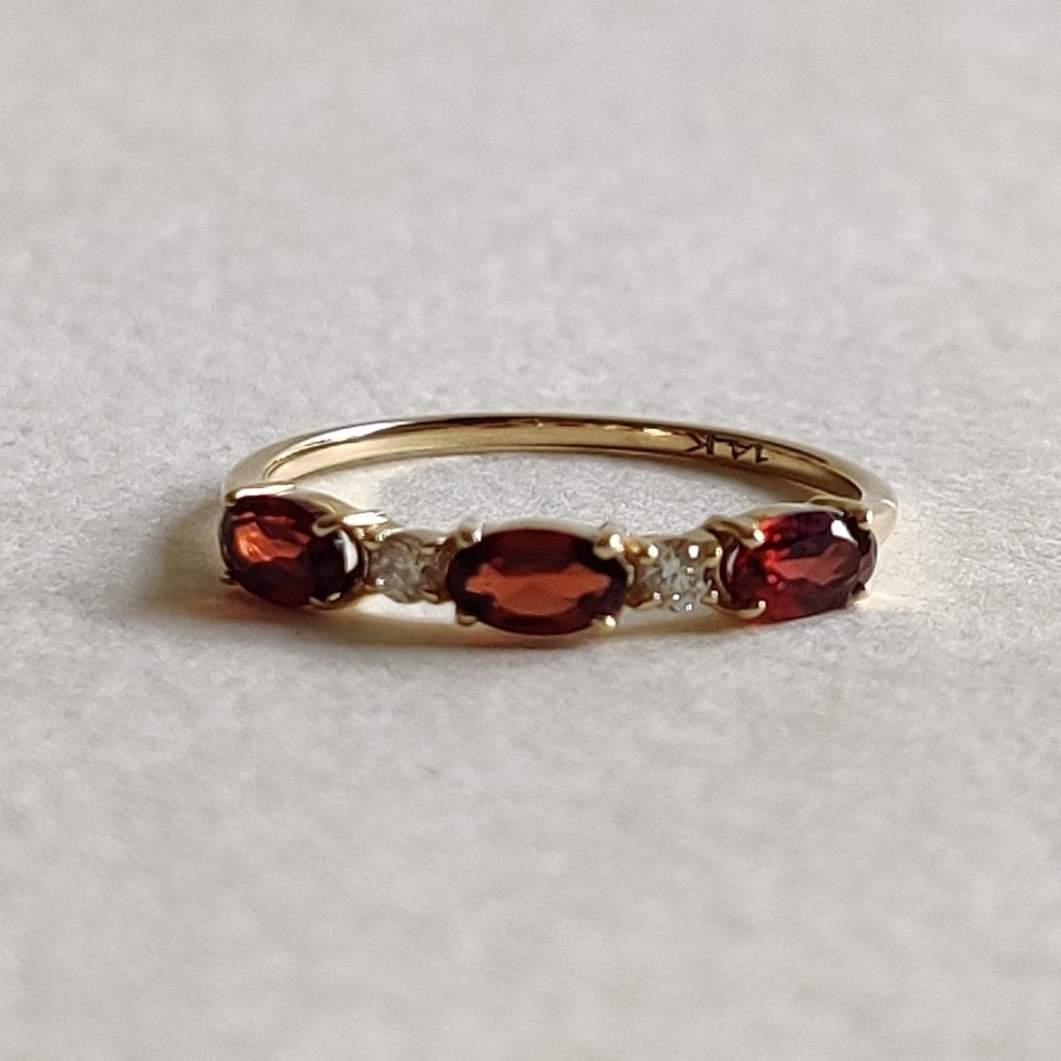 Natural Garnet & Diamond Ring, 14K Solid Yellow Gold Garnet Ring, January Birthstone Ring, Garnet Jewelry, Christmas Gift, Diamond Ring