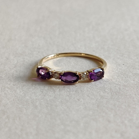 Natural Purple Amethyst Ring, 14K Solid Yellow Gold Amethyst & Diamond Ring, 14K Gold Diamond Ring, February Birthstone, Amethyst Jewelry