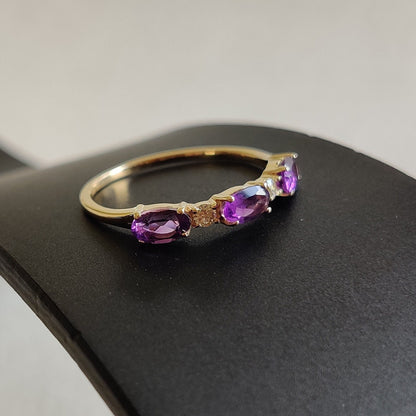 Natural Purple Amethyst Ring, 14K Solid Yellow Gold Amethyst & Diamond Ring, 14K Gold Diamond Ring, February Birthstone, Amethyst Jewelry