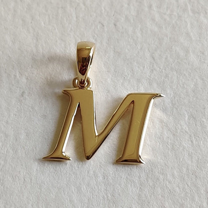 14K Gold Initial M Pendant, Solid Yellow Gold Initial M Charm Pendant, Gold Charm Pendant, Alphabet M Pendant, Birthday Gift, Letter Pendant