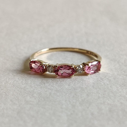 Natural Pink Topaz & Diamond Ring, 14K Solid Yellow Gold Ring, December Birthstone, Dainty Topaz Ring, Pink Topaz Jewelry, Christmas Gift