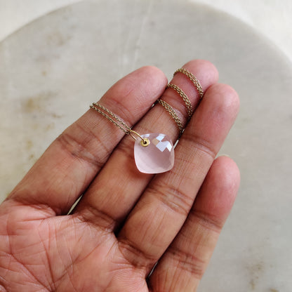 Natural Rose Quartz Pendant, Rose Quartz 14k solid Yellow Gold Pendant, Natural Rose Quartz Gold Jewelry, Drill Pendant, January Birthstone