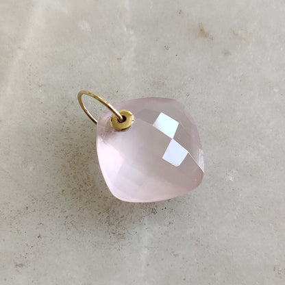 Natural Rose Quartz Pendant, Rose Quartz 14k solid Yellow Gold Pendant, Natural Rose Quartz Gold Jewelry, Drill Pendant, January Birthstone