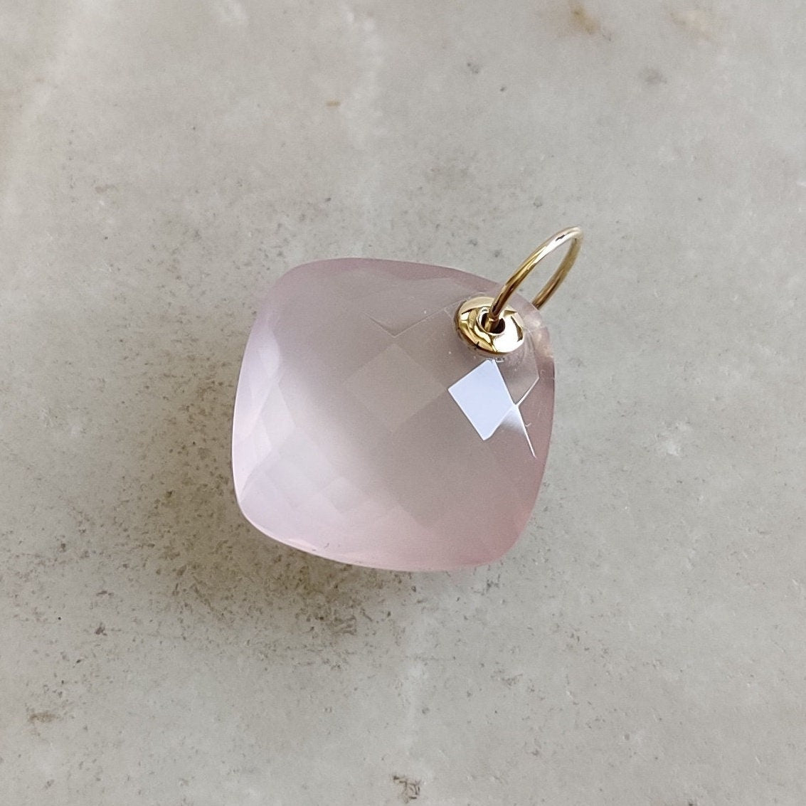 Natural Rose Quartz Pendant, Rose Quartz 14k solid Yellow Gold Pendant, Natural Rose Quartz Gold Jewelry, Drill Pendant, January Birthstone