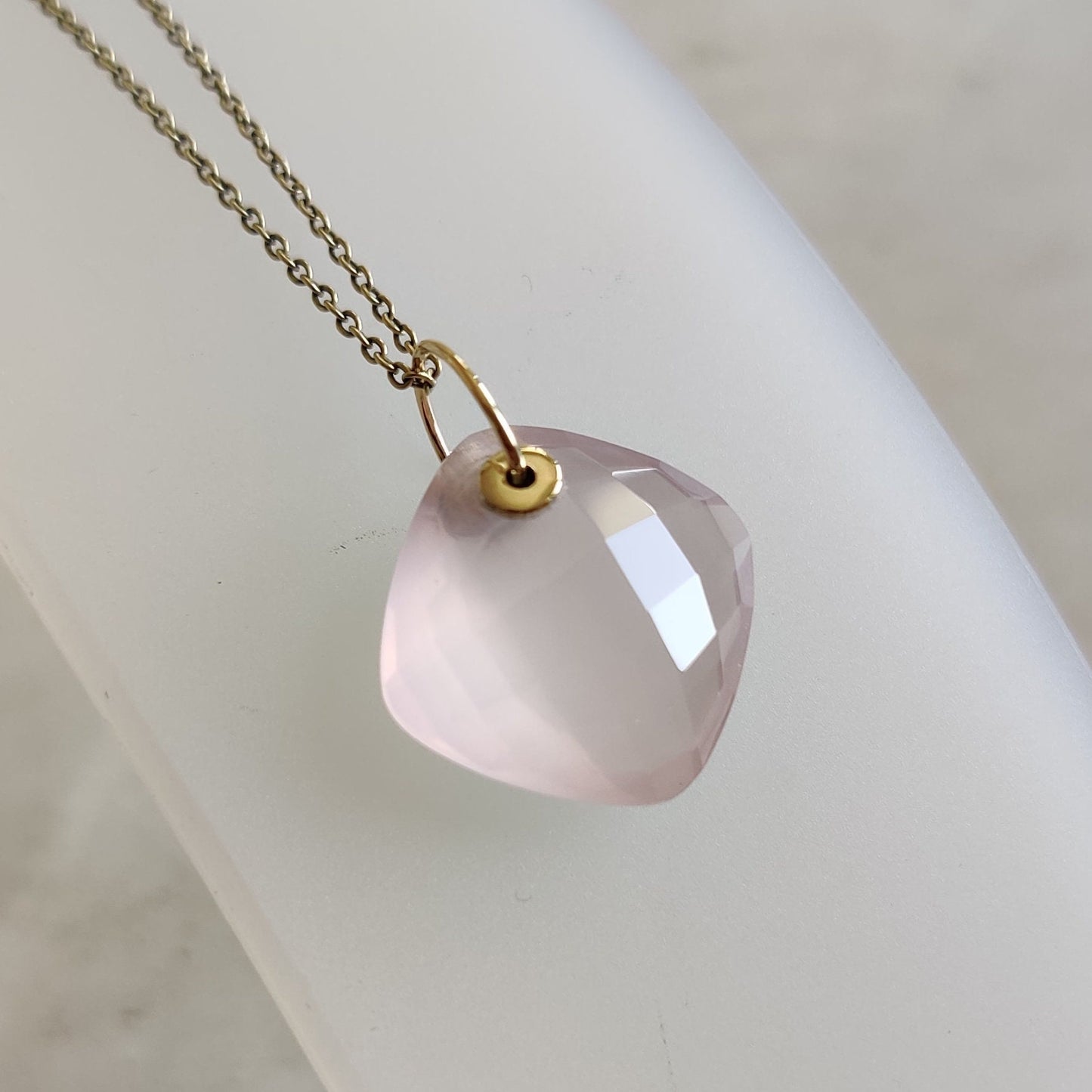 Natural Rose Quartz Pendant, Rose Quartz 14k solid Yellow Gold Pendant, Natural Rose Quartz Gold Jewelry, Drill Pendant, January Birthstone