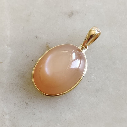 Natural Peach Moonstone Pendant, 14K Solid Yellow Gold Moonstone Pendant, June Birthstone, Christmas Gift, Bezel Pendant, Moonstone Jewelry