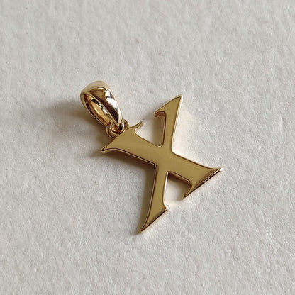 14K Gold Initial X Pendant, Solid Yellow Gold Initial X Charm Pendant, Gold Charm Pendant, Alphabet X Pendant, Birthday Gift, Letter Pendant