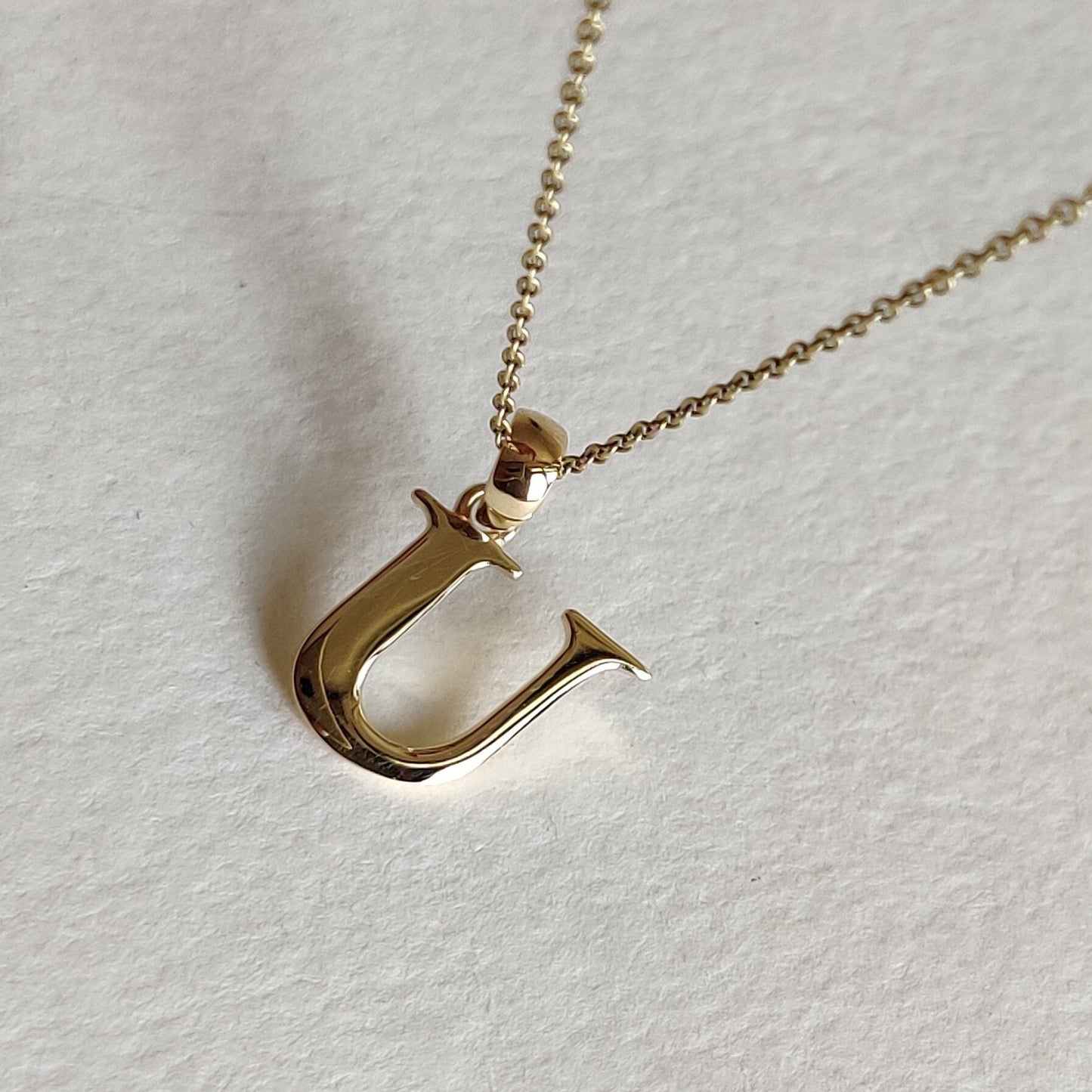 14K Gold Initial U Pendant, Solid Yellow Gold Initial U Charm Pendant, Gold Charm Pendant, Alphabet U Pendant, Birthday Gift, Letter Pendant